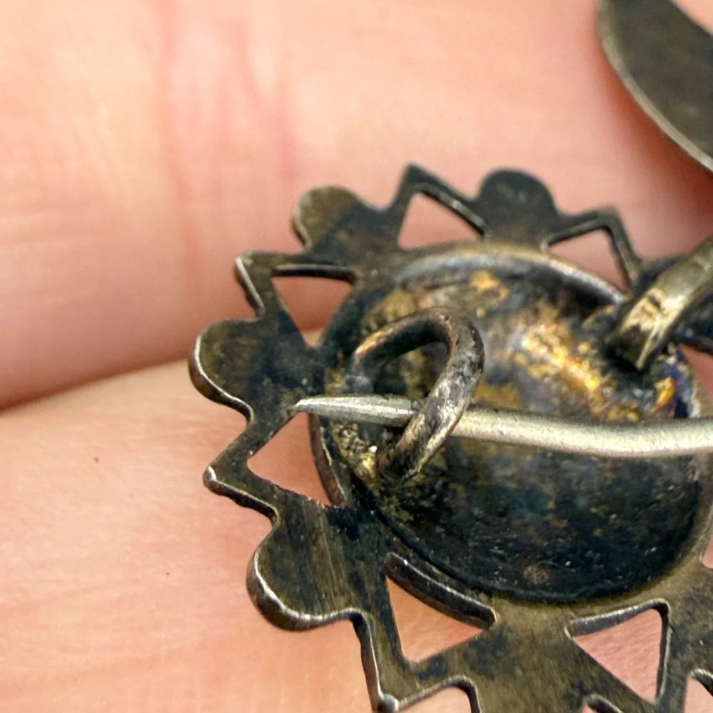 Vintage Sterling Silver Enamel Flower‎ Brooch Sunflower Spring Signed ANA